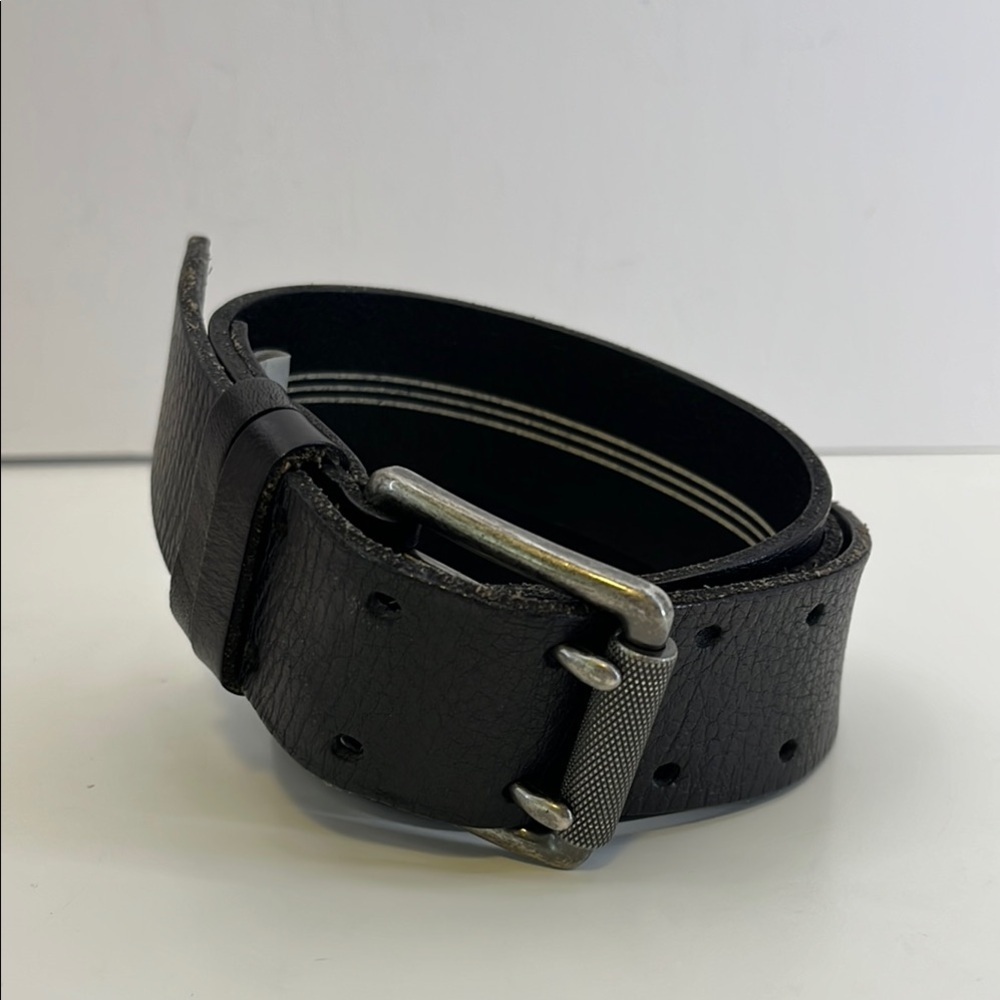 Fossil Black Leather Belt with Silver Toned Double Prong Buckle- Men’s size 36